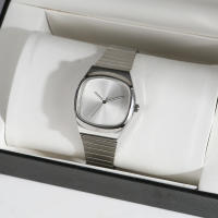 Reloj De Cuarzo Para Parejas 2024 Diseño Bauhaus Dial Cuadrado Reloj De Hombre Acero Inoxidable Resistente Al Agua Estilo Simple - details 2