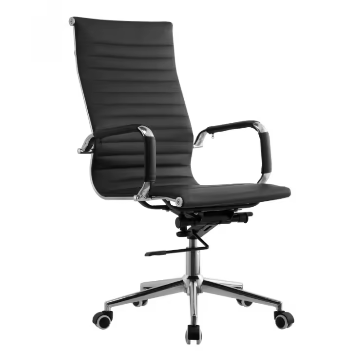 ORION91 Silla de Oficina Director LUXUR con Ruedas Respaldo Alto en Cuero Sintético Alta Calidad Color Negro Altura Regulable Estructura Cromada (54,5x65x115 cm) Teletrabajo Despacho - SpazioLuzio - 1