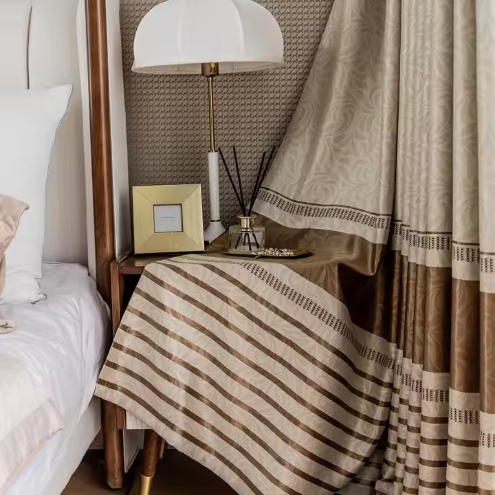 Cortina De Tela Jacquard Rayada Para Sala De Estar Lujo Dorado De Alta Calidad Cortinas De Ventana Para Dormitorio Decoración Del Hogar Compuesta Y Moderna - 1