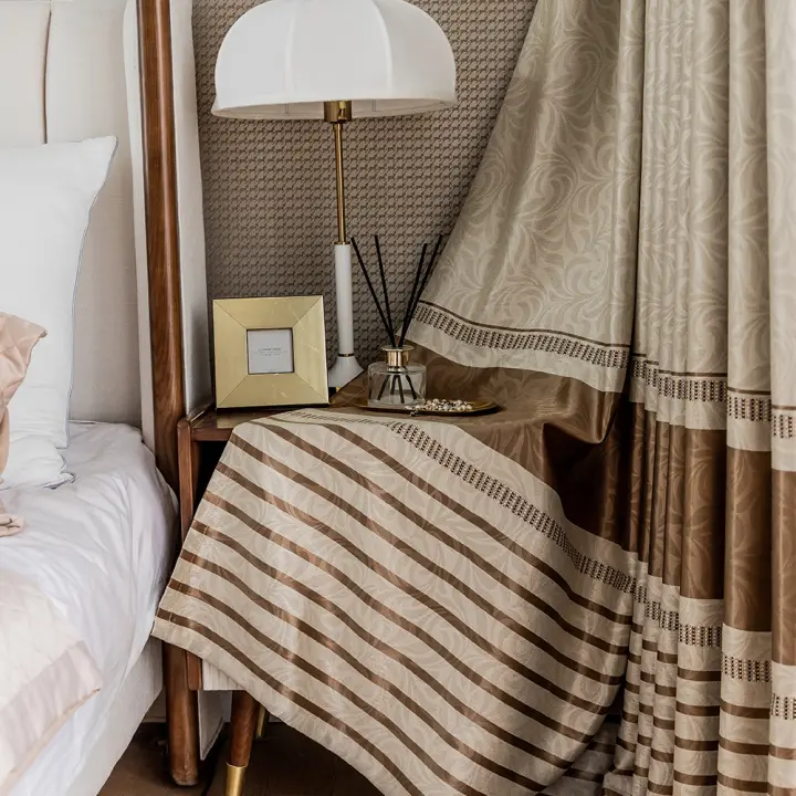 Cortina De Tela Jacquard Rayada Para Sala De Estar Lujo Dorado De Alta Calidad Cortinas De Ventana Para Dormitorio Decoración Del Hogar Compuesta Y Moderna - 1
