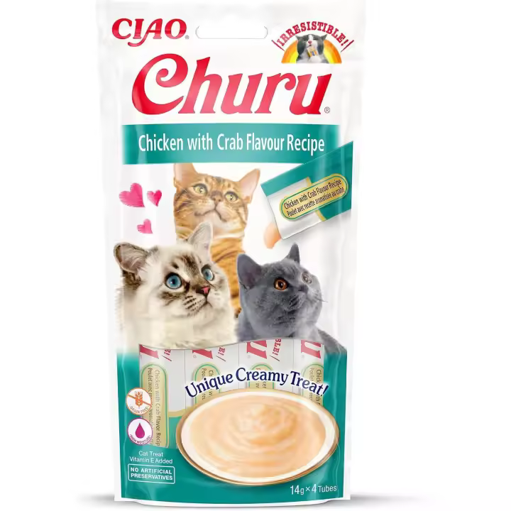 Pack de 3  Churu Snack Puré Receta De Pollo Con Cangrejo Para Gatos 4X14gr - 1