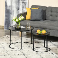 HOMCOM Juego de 2 Mesas Auxiliares Redondas Apilables Mesas de Café Modernas con Encimera en Efecto de Mármol y Marco de Acero Ø60x46 cm y Ø40x40 cm - details 1