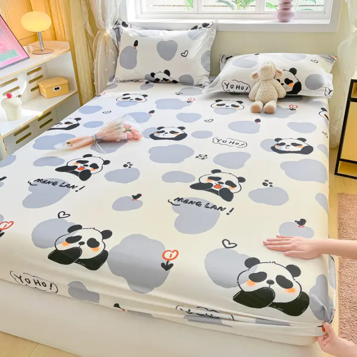 Sábana De Cama Para Niños 100% Algodón Estilo Dibujos Animados Con Oso Panda Sábana Amueblada Con Banda Elástica Incluida - 1