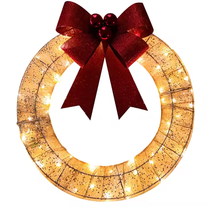 Corona de Navidad preiluminada para exteriores, decoración navideña, Corona de Navidad Sagrada para exteriores con luces doradas - 1