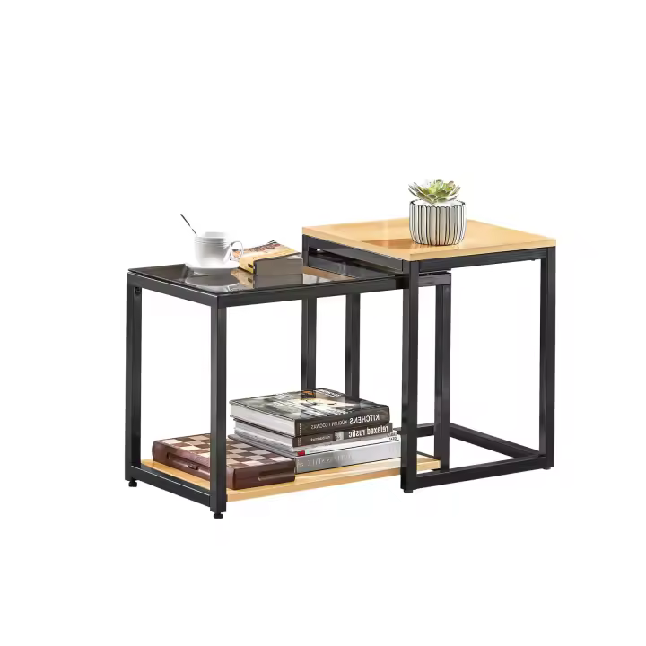 SoBuy FBT35-SCH Juego de 2 Mesas Auxiliares Anidadas de Madera y Metal Mesitas para Salón Negro ES - 1