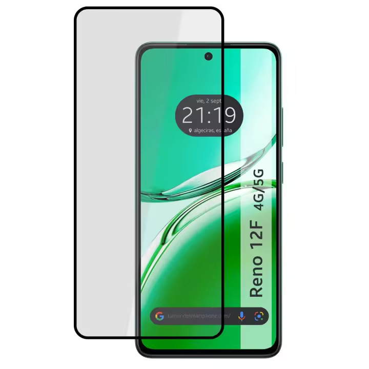 Tumundosmartphone Protector Cristal Templado Completo 5D Full Glue Negro para Oppo Reno 12F 4G / 12 F 5G Vidrio - 1