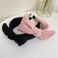 Nueva Diadema De Punto Con Mariposa Y Rayas Para Mujer Estilo Creativo Color Sólido Con Orejas De Conejo Borde Ancho Clip Para El Cabello - details 2
