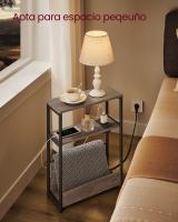Mesa Auxiliar Estrecha con enchufe integrado, 3 Estantes y Revistero, Ideal para Espacios Pequeños en Salón, Dormitorio, Estudio - details 2