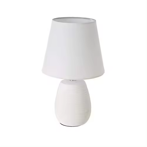 D,casa - Lámpara de Mesa con tulipa rústica de cerámica Blanca, de ø 17x27 cm - 1