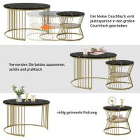 Set de 2 Mesas de Centro Nido, 70/45 cm, Tablero Negro Efecto Mármol, Estructura Metálica Dorada, Mesas Auxiliares Redondas para Salón - details 1