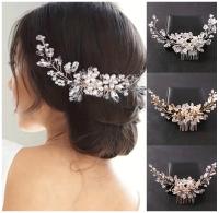 Peine De Novia Romántico Con Perlas Y Cristales Rhinestone Accesorio De Cabello Para Mujeres Fiesta Boda Joyería De Cabeza - details 0