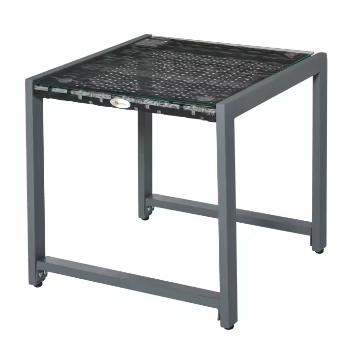Outsunny Mesa de Jardín Mesa Auxiliar de Jardín Mueble de Jardín con Vidrio Templado Poliratán + Aluminio Gris 50 x 49,5 x 50 cm - 1