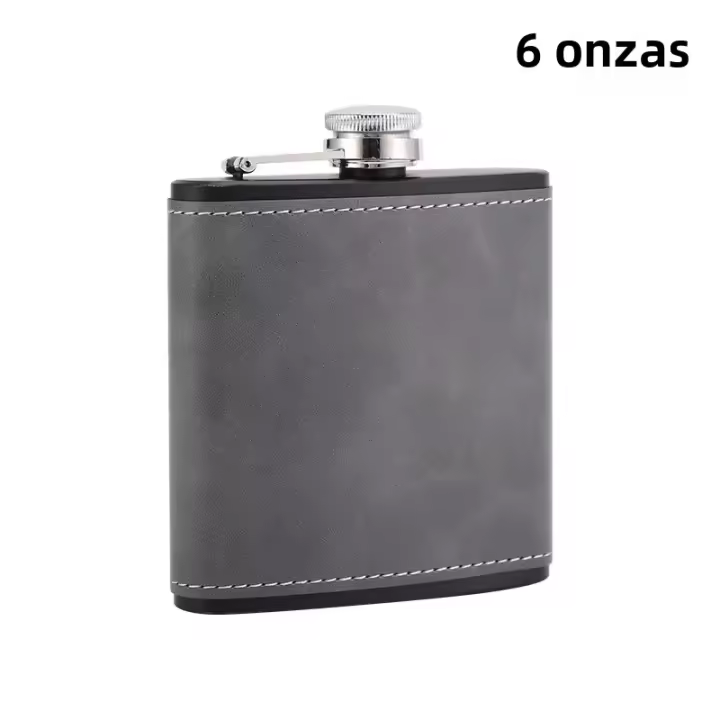 Botella De Mano Portátil 6/8 Oz Cubierta Con Cuero Y Acero Inoxidable Para Alcohol Whiskey Regalo Para Hombre - 1