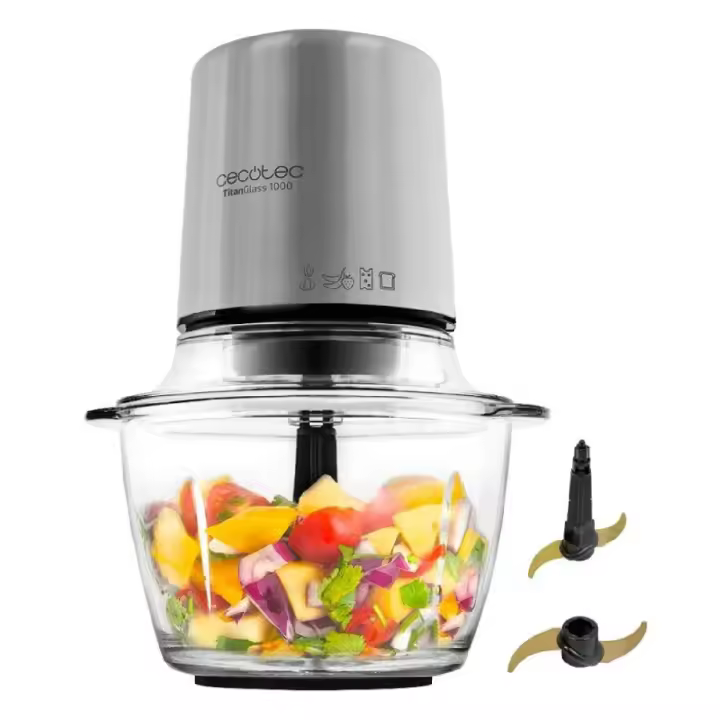 Cecotec Picadora Eléctrica TitanGlass 1000 Spatula. 500W, 4 Cuchillas Titanio, Pica, Trocea y Corta, ControlSpeed, Bol Cristal - 1