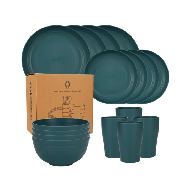 16pcs Unbreakable Wheat Straw Dinnerware Sets, Reusable Tableware Set, Lightweight Microwave Dishwasher Safe, Plates, Cups, Bowls For RV Camping Picni - 1