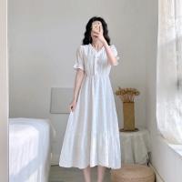 Vestido Blanco Azul Para Mujer Talla Grande Verano Manga Corta Estilo Coreano Retro Francés Slim Fit Ropa Femenina Casual - details 10