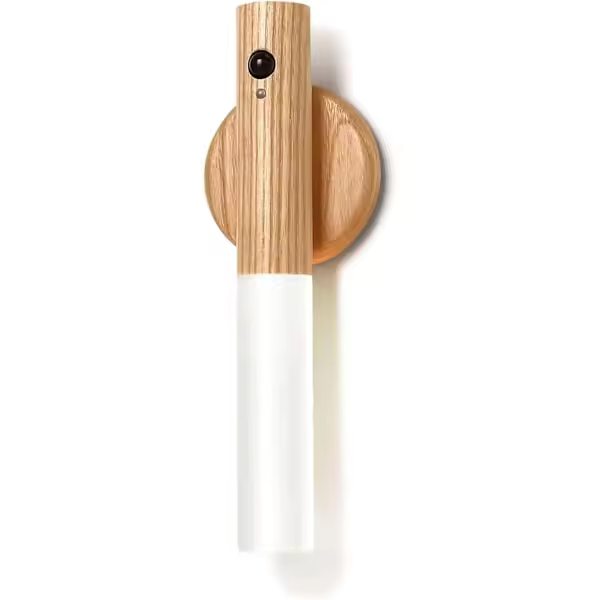 Luz nocturna magnética inalámbrica con sensor de movimiento, recargable, para montar en la pared, ideal para dormitorio, pasillo, escaleras (madera de fresno blanco, 1 unidad) - 1