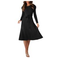 Vestido Casual Diario Para Mujer Con Mangas Burbuja Cintura Alta Ajustada Y Volante Medio Largo De Tejido Knit Moda Avanzada Y Única - details 2