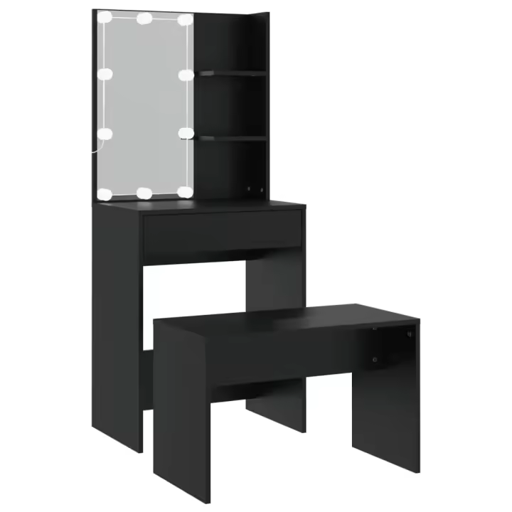 Juego de tocador con LED madera contrachapada negro - 1