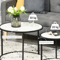 HOMCOM Juego de 2 Mesas Auxiliares Redondas Apilables Mesas de Café Modernas con Encimera en Efecto de Mármol y Marco de Acero Ø60x46 cm y Ø40x40 cm - details 5