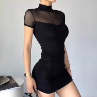 CUTENOVA Vestido Mini Dark Goth Y2k Bodycon Para Mujer Transpirable Patchwork See through Fiesta Streetwear Polyester Spandex - details 1