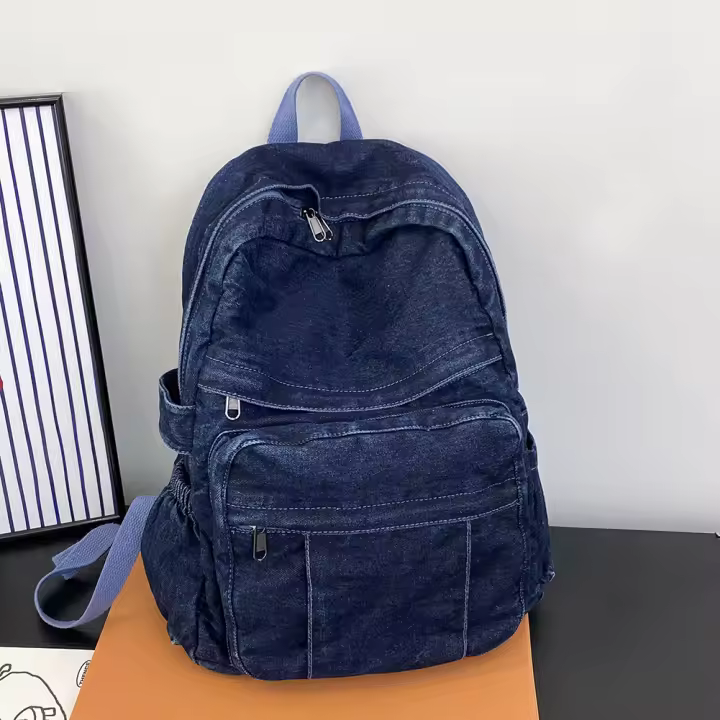 Mochila Vintage Para Mujer De Denim Con Gran Capacidad Y Correa Ajustable Mochila Portátil Diaria Para La Vida Diaria - 1