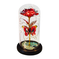 Lámpara De Rosas Artificiales Con LED Colores Y Mariposa En Vidrio Regalo Para Mujeres Luz De Galaxia Rosa Artificial Con Mariposa Y LED Colorido - details 3