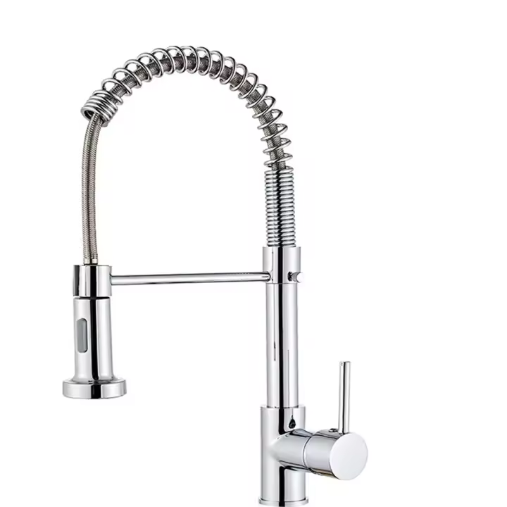 BIT Grifo de cocina mezclador giratorio de 360° con 2 chorros extraíbles de acero inoxidable cromado，Grifo extraíble de latón para cocina, mezclador de agua fría y caliente con boquilla de doble modo cromado, con resorte - 1