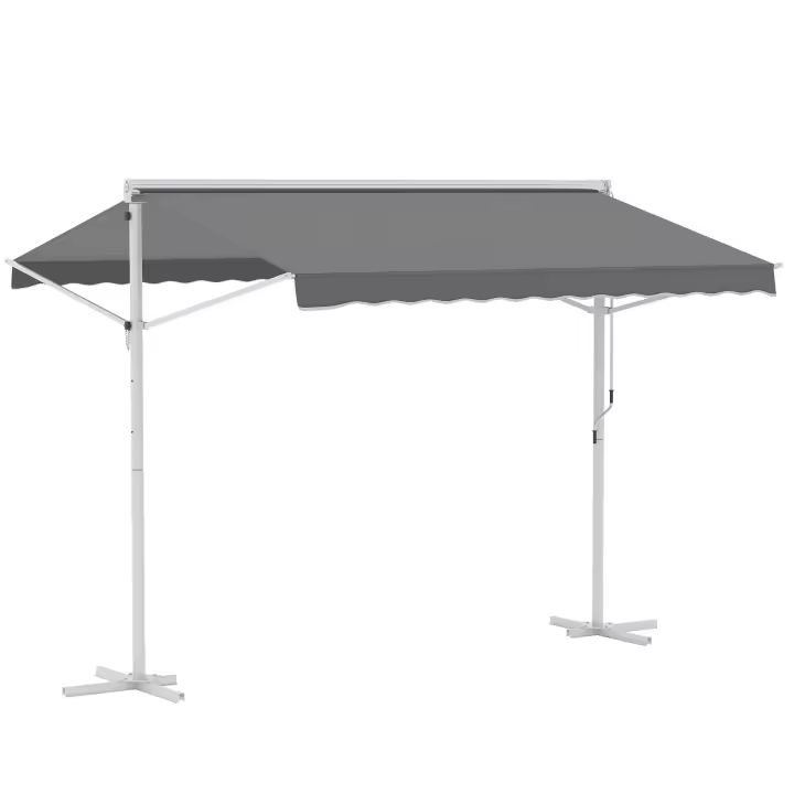Outsunny Toldo de Pie Independiente 300x295x260 cm con Manivela Doble Cara Ángulo Ajustable Portátil Protección Solar para Jardín Terraza Patio Gris - 1