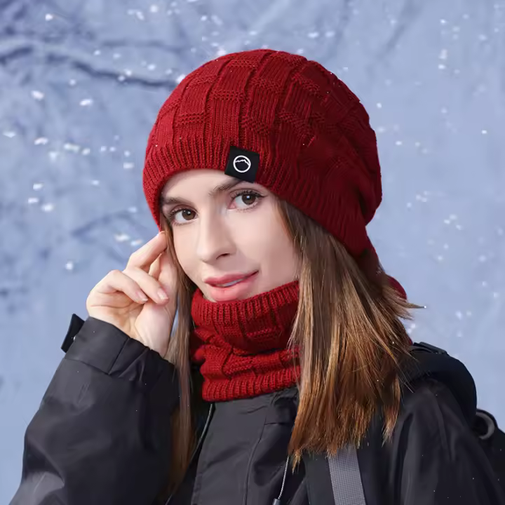 Set De 2 Piezas Gorro Y Bufanda Tejidos De Punto Para Invierno Para Hombres Y Mujeres Capucha Caliente De Poliéster Y Acrílico Gorras Bonnet Anti-frío - 1