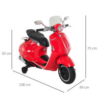 HOMCOM Moto Eléctrica Vespa Faros Música 2 Ruedas Auxiliares para Niños Mayores de 3 Años Motocicleta Infantil Autorizada 108x49x75 cm - details 2