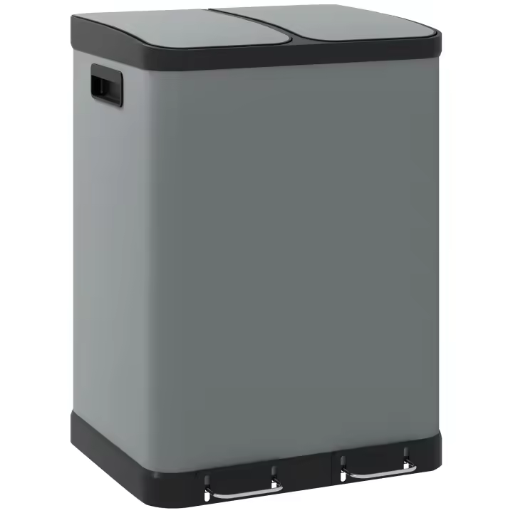 Cubo de basura 2x30L con pedal Cubo de basura con tapa y pedal, metálico Cube with interior Cube, ideal para el salón y la Oficina. - 1