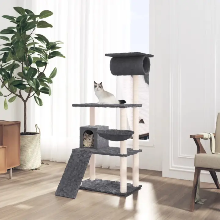 vidaXL Rascador para gatos con postes de sisal 131 cm torre para gatos Color Crema,  Gris claro,  Gris oscuro y mas - 1