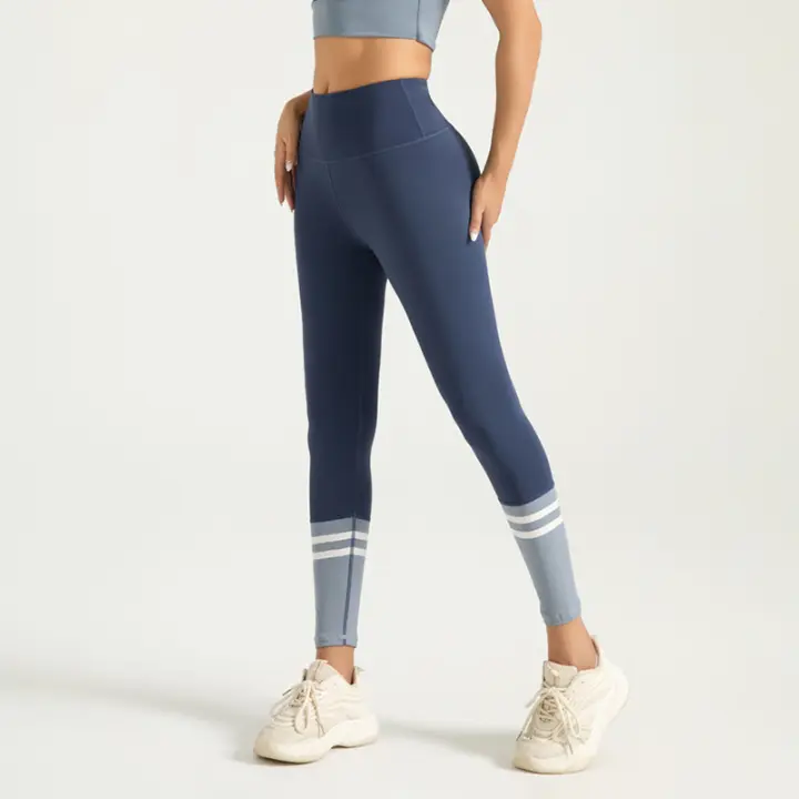Pantalones de empalme a rayas para pies, pantalones deportivos de cintura alta para levantar glúteos, pantalones de yoga ajustados para mujer - 1
