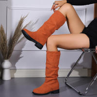 Botas De Media Caña Cómodas Para Mujer Con Punta Redonda, Slip-on, Tacón Medio, Plataforma, Upper De Tela, Suela De TPR, Diseño Clásico. - details 37