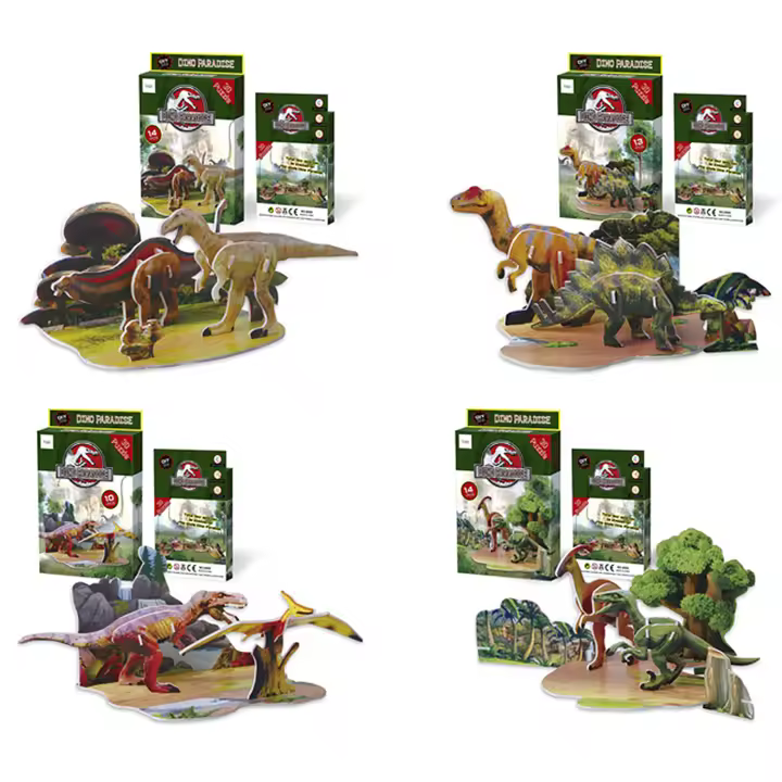 DAM. Pack de 4 puzles 3D de diferentes dinosaurios. Con un total de 51 piezas. 21x13x12cm. - 1