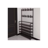 Zapatero de 5 pisos con colgadores 2 en 1, estantería fácil instalación estructura metal medidas 173 x 60 x 26 cm color blanco y negro mueble de recibidor - details 1