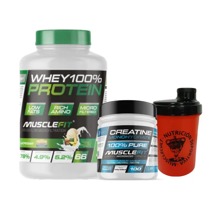 Pack Whey 100% Protein 2000g + Creatina 300g MuscleFIt + Shaker (regalo)  MuscleCult  Aumento Muscular - 1