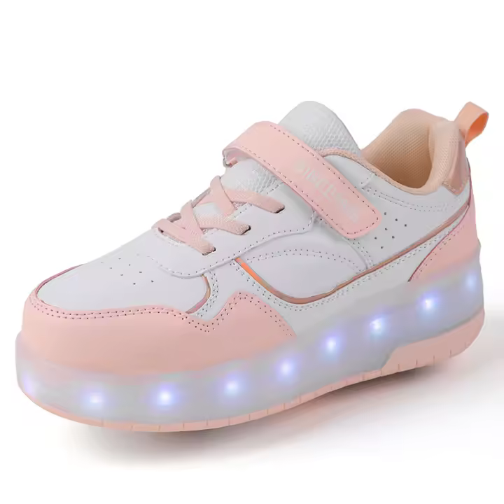Zapatillas De Rodilleras Para Niños Y Niñas Con Luces LED Rosa Moda Zapatos Rollers Para Niños Y Niñas Transpirables De Cuero Con Almohadilla De Algodón Para Todas Las Estaciones - 1