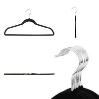 Pack de 10 unid Perchas Terciopelo para ropa,  Perchas antideslizantes con acabado de terciopelo con Gancho Cromado Giratorio de 360º , Soporte colgador armario, perchero ropa en Color NEGRO - details 1