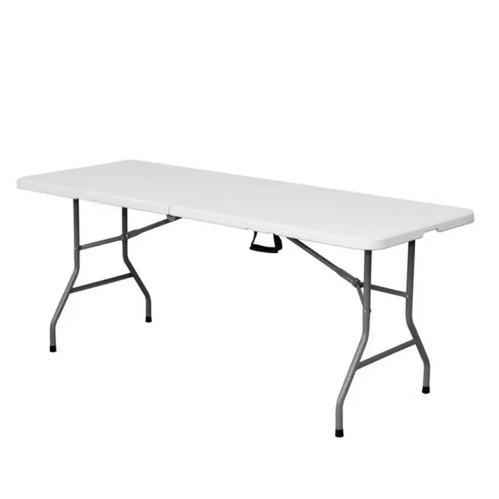 Mesa de camping catering plegable doble de plástico HDPE blanco de 180x70x74 cm - 1