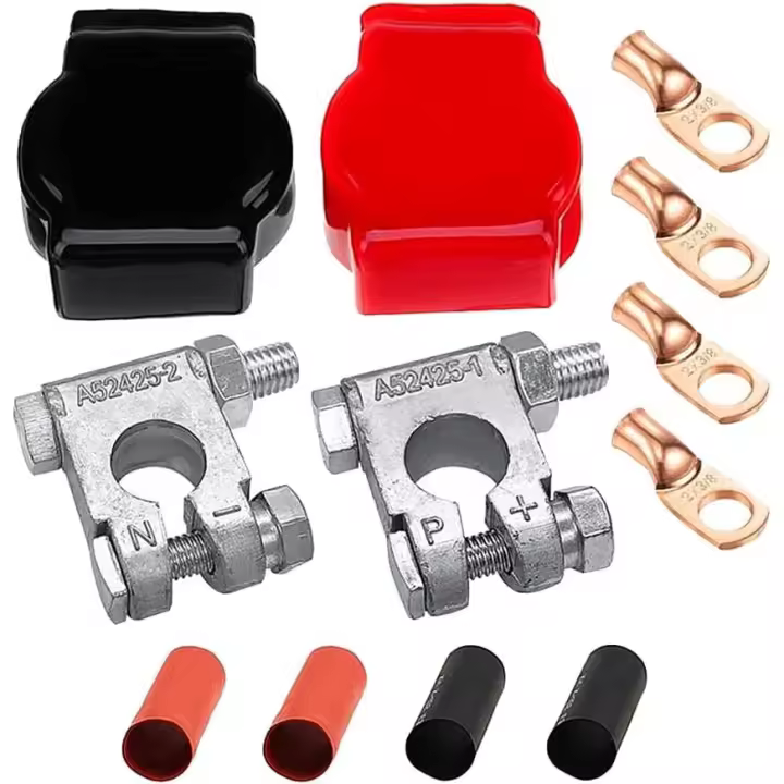 Terminal de batería positivo negativo, kit de terminal de batería de automóvil, conector de terminal de batería con cubierta de terminal de batería para automóvil, barco, vehículo recreativo, negro rojo - 1