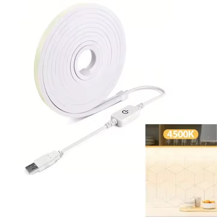 Tira De Luces LED Flexible Y Empotrable 1M Con Sensor De Toque Y Control Remoto 5V USB Luz Neón Para Decoración De Habitaciones Dormitorio Sala De Estar Cocina Impermeable Y Dimmable - 1