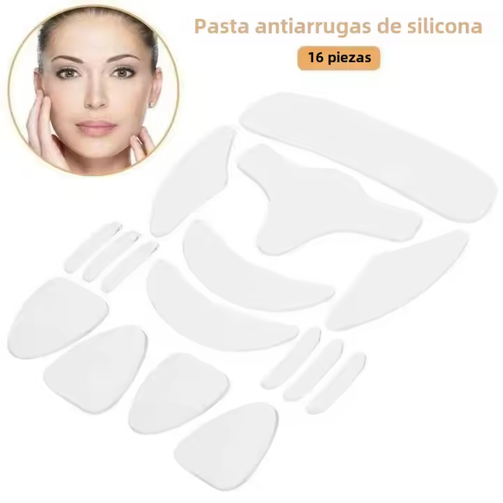 Juego De 16 Piezas De Pegatinas Antienvejecimiento Reutilizables De Silicona Para Mujeres Elevación De Piel Cuidado De Piel Delrostro Y Cuello - 1