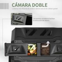 Outsunny Compostador de Tambor Giratorio con Capacidad 160 litros de Doble Cámara y Ventilación Marco de Acero para Residuos Orgánicos de Jardín 71x64x96cm - details 3