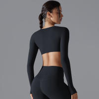 Yoga manga larga ajustado Sexy transpirable secado rápido deporte sujetador gimnasio Push Up a prueba de golpes alta intensidad Pilates ropa mujeres - details 17