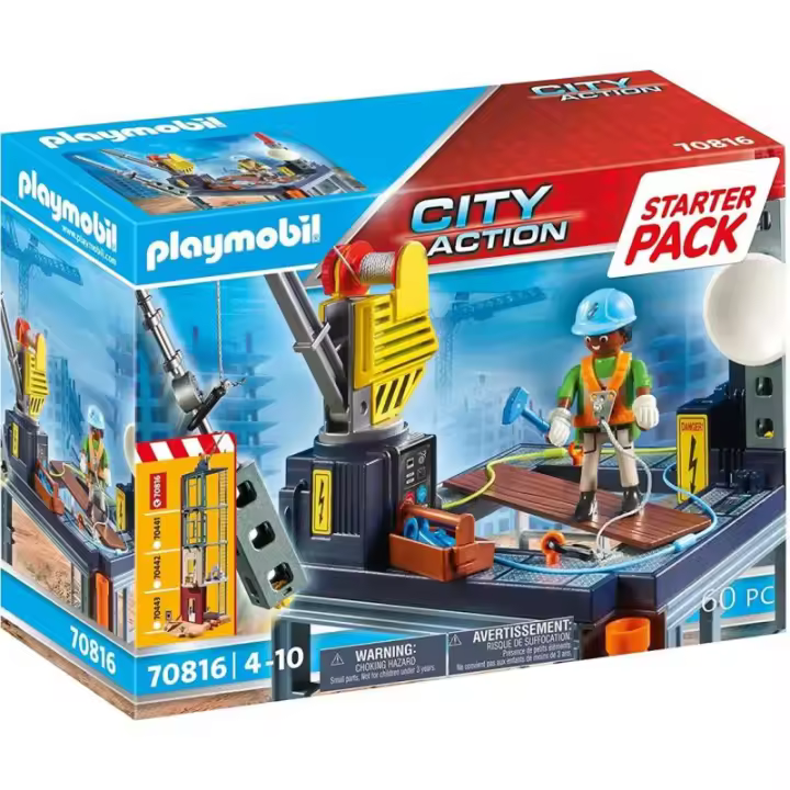 Playmobil starter pack construccion con grua - 1