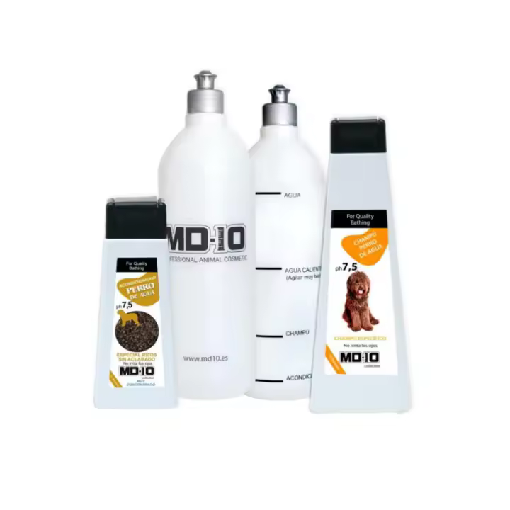 Pack Productos para Perros de Agua Pelo Marrón - Champú para Perros, Acondicionador para Perros y 2 Botellas Mezcladoras - Vegano y Biodegradable - Fabricado en España - MD-10 COLLECTION - 1