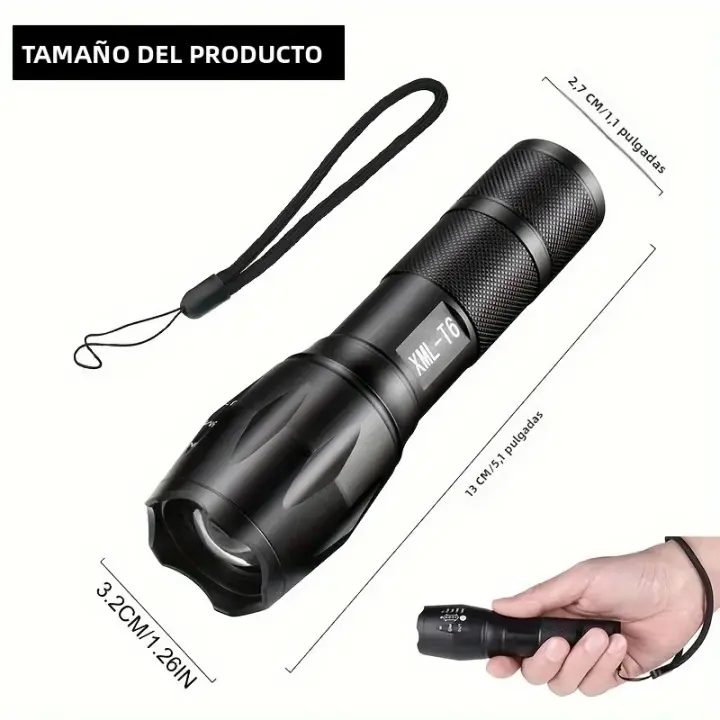 Linterna Táctica LED De Alta Potencia 5 Modos De Luz Con Zoom Portátil Impermeable Para Camping Caza Exterior Hiking Aleación De Aluminio - 1