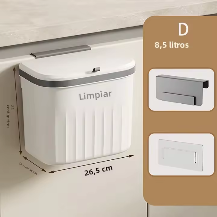 Bandeja De Cocina Pared Montada Con Tapa Cesta De Basura Para Armario Baño De Estante Inferior 8.5/12L Recipiente De Residuos Compuesto - 1